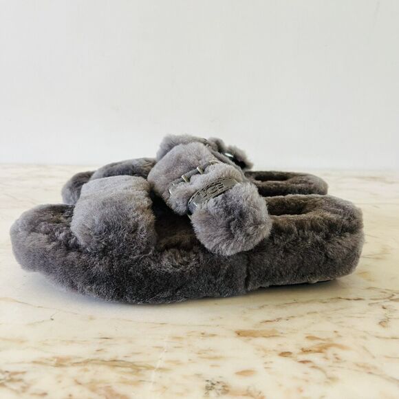 UGG AUSTRALIA Grey Fuzz Yeah Slide Slippers - US 7 - Picture 6 of 9